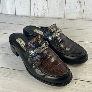 Brighton Classic Brown and Black Metal Embellished Leather Mules